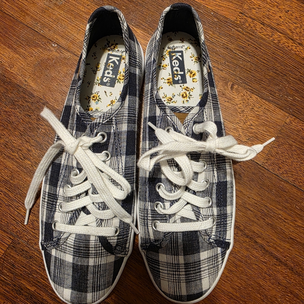 Keds Black and White Plaid Kids Sneakers
